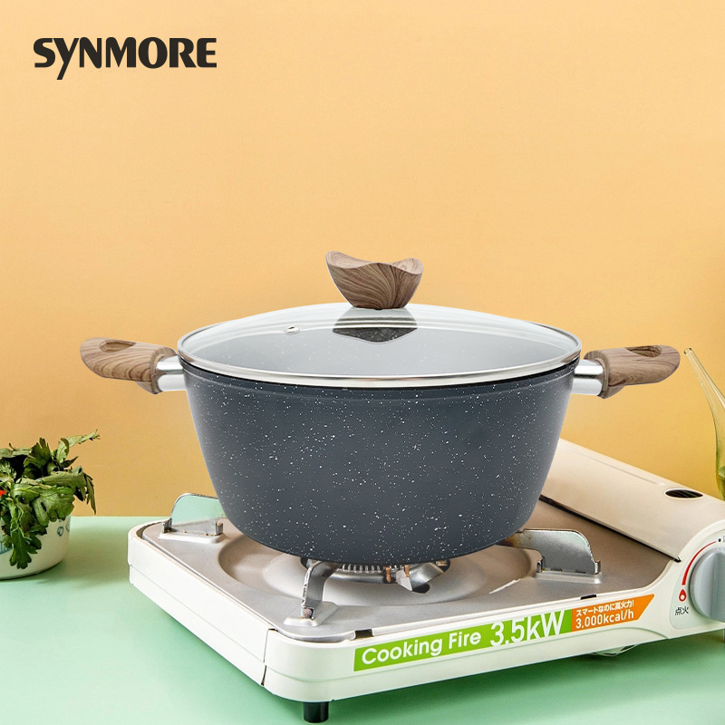 SS79 Multifunctional Multipot Bottom Ceramic Aluminum Alloy Low Body Ramen Cooking Pan Pot 3 Set Soup & Stock Pots With Lid