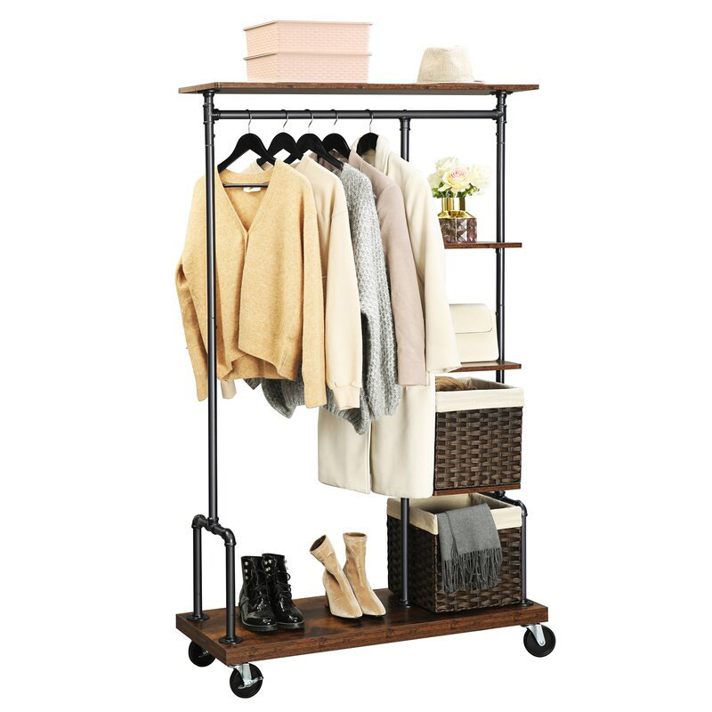 CB128 VASAGLE Convenient and Simple Clothing Rack on Wheels 5 Tier Garment Rack with Metal Pipes for Bedroom Laundry Room