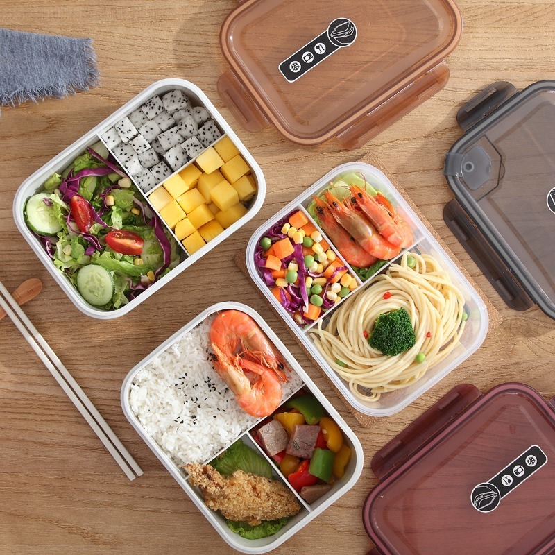 Factory custom logo microwaveable crisper set airtight meal prep bento salad box 3 plastic food storage container with snap lock