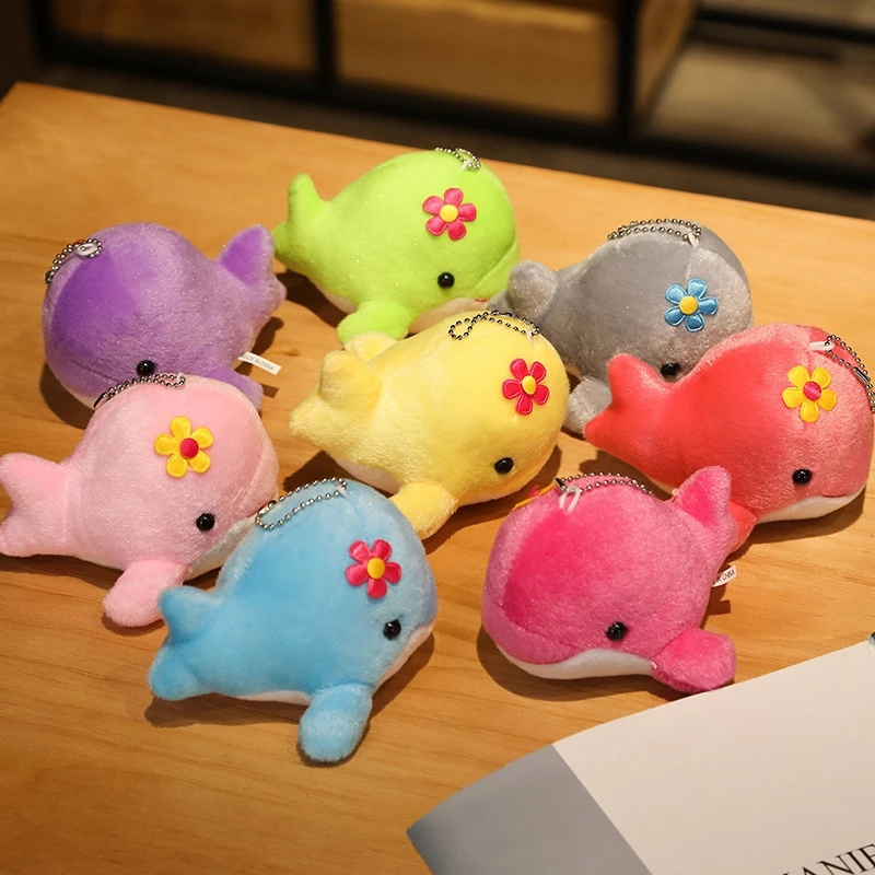 Factory Sale 12cm Kawaii Dolphin Plush Toy Key Ring Whale Stuffed Animal Plush Doll Pendant Mini Sea Aanimals Keychain