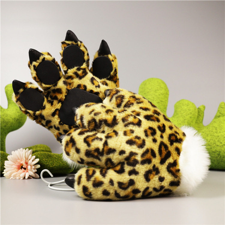 Wholesale Custom 25cm Leopard  Dino Giraffe Paw Soft Forest Animal Mittens Plush Toys Tiger Panda Plush Stuffed Animals