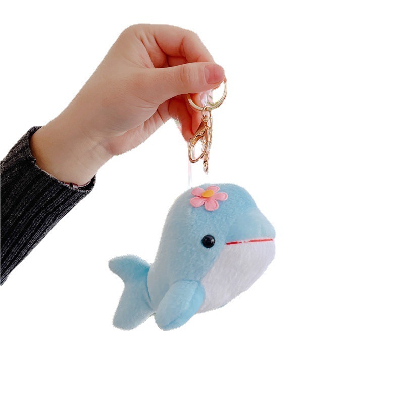 Factory Sale 12cm Kawaii Dolphin Plush Toy Key Ring Whale Stuffed Animal Plush Doll Pendant Mini Sea Aanimals Keychain