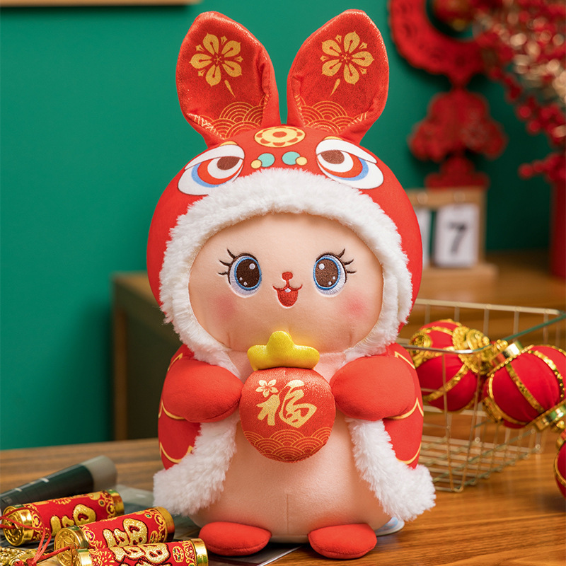 Wholesale Soft Stuffed Animals Kids Long Ear Red Bunny Rabbit 2023 China New Year Red Plush Rabbit Mascot