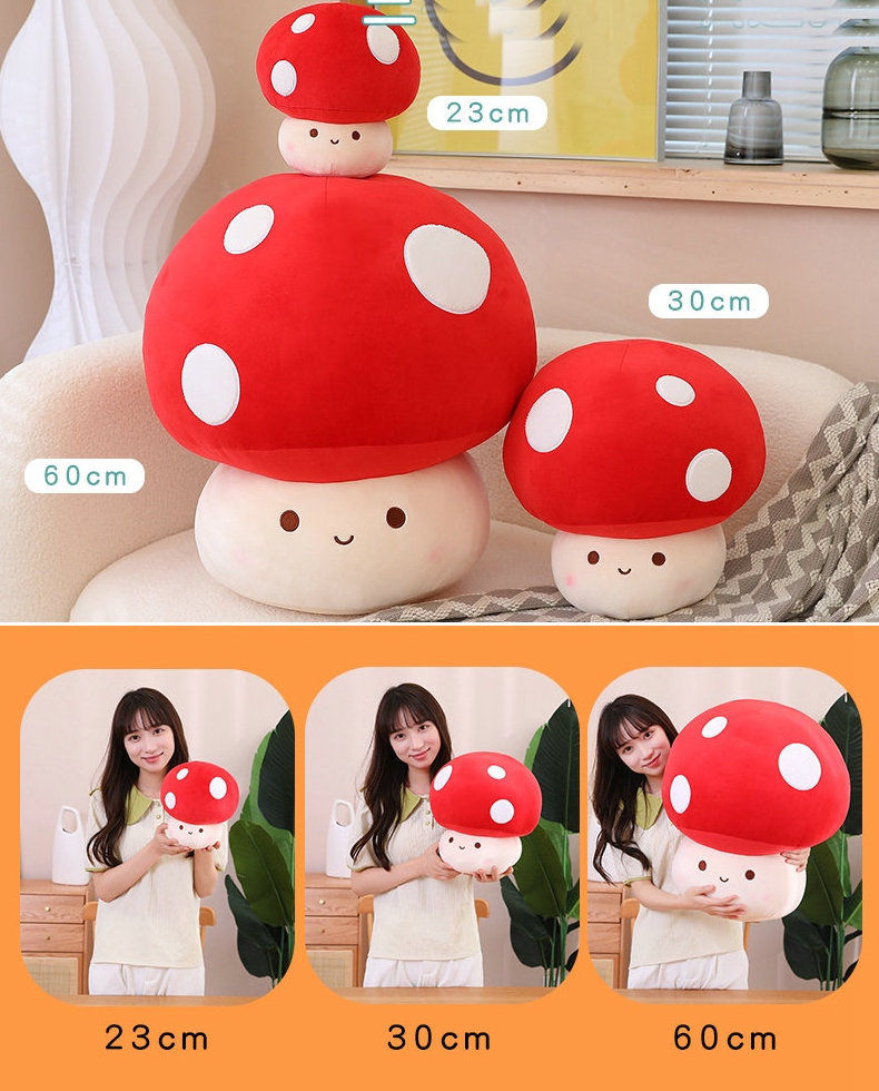 Factory Sle Custom 23-60cm Stuffed Red Big Umbrella Head Mushroom Sofa Decor Plant Plush Toy Creative Dried Shiitake Mushroom