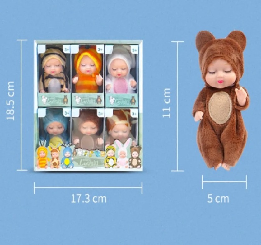 Factory Price 6Pcs One Set Of Cartoon Animal Sleep Simulation Rebirth Doll Girl Princess Reborn Doll Baby Kids Toy Gift Box