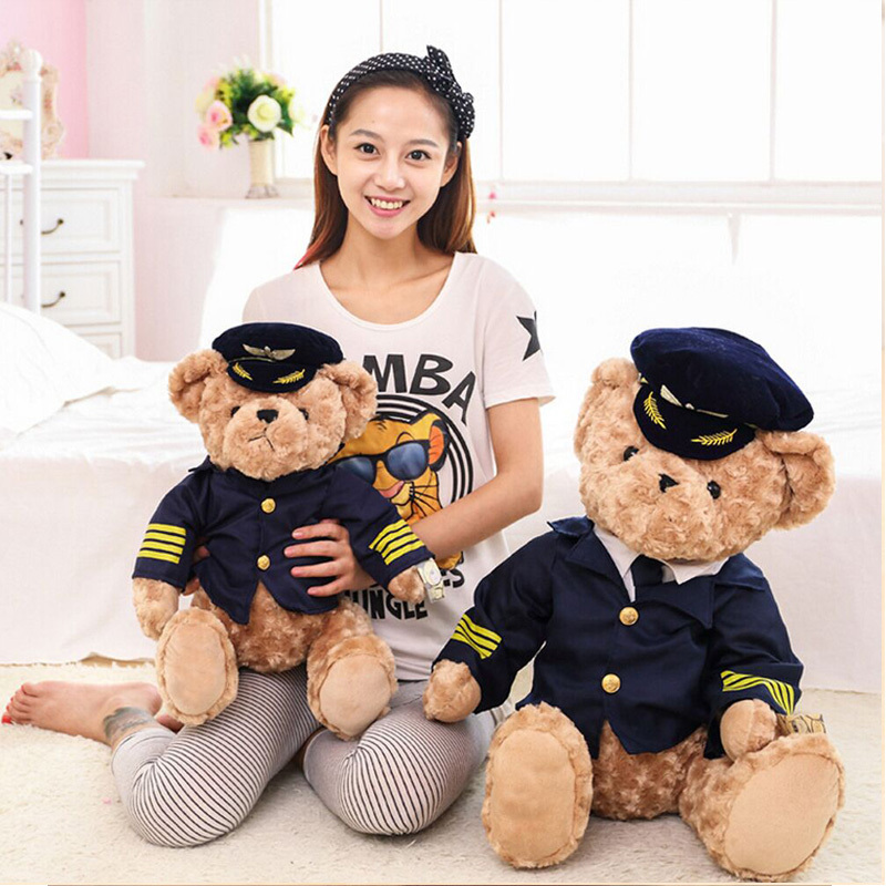 22cm Cute Pilot Teddy Bear Plush Toy Captain Bear Doll Birthday Gift Kids Baby Toy Stuffed Animal Toys for Children