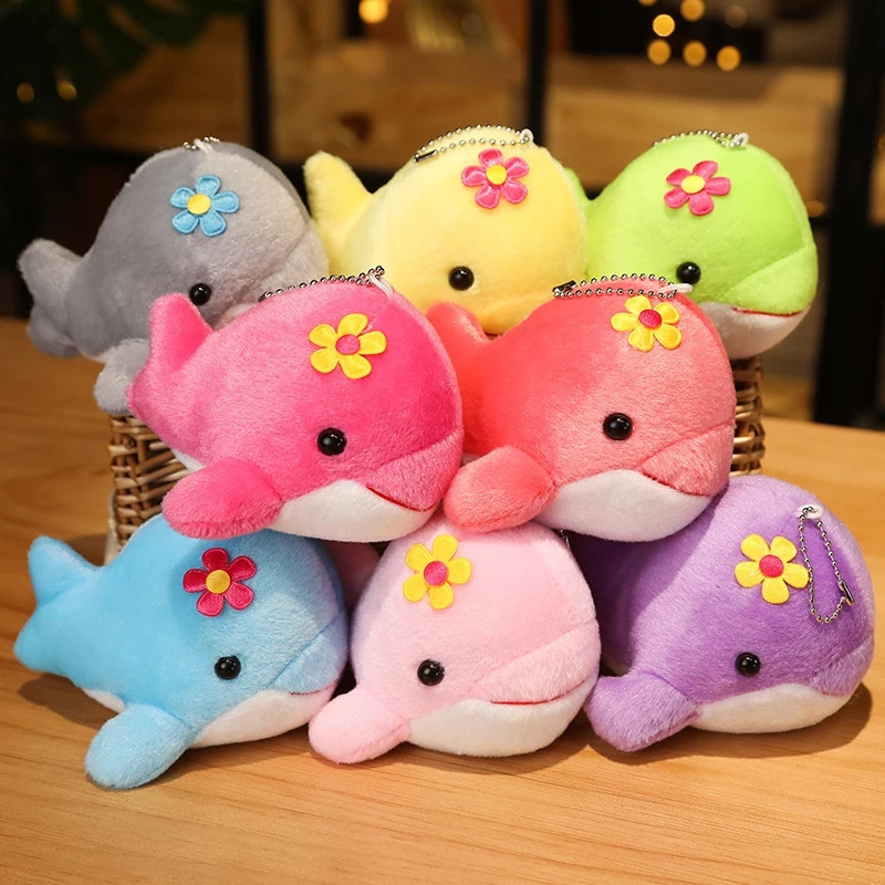 Factory Sale 12cm Kawaii Dolphin Plush Toy Key Ring Whale Stuffed Animal Plush Doll Pendant Mini Sea Aanimals Keychain