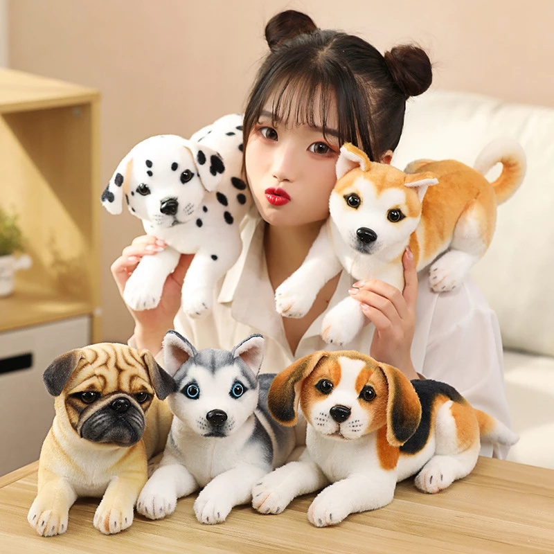 Factory Hot Sale White Grey Stuffed Dog Plush Toys 32cm Realistic Dog