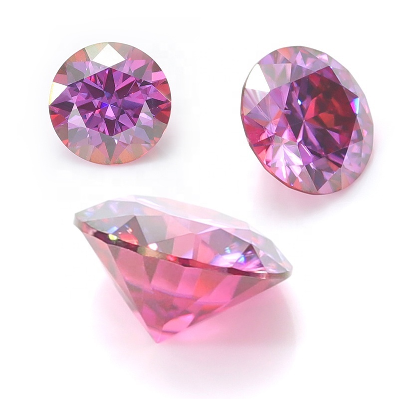 Dark Pink Color 6.5mm Round Shape Machine Cutting Synthetic Loose Moissanite 0.5carat 1carat 3ct Colorful Diamond Gemstone