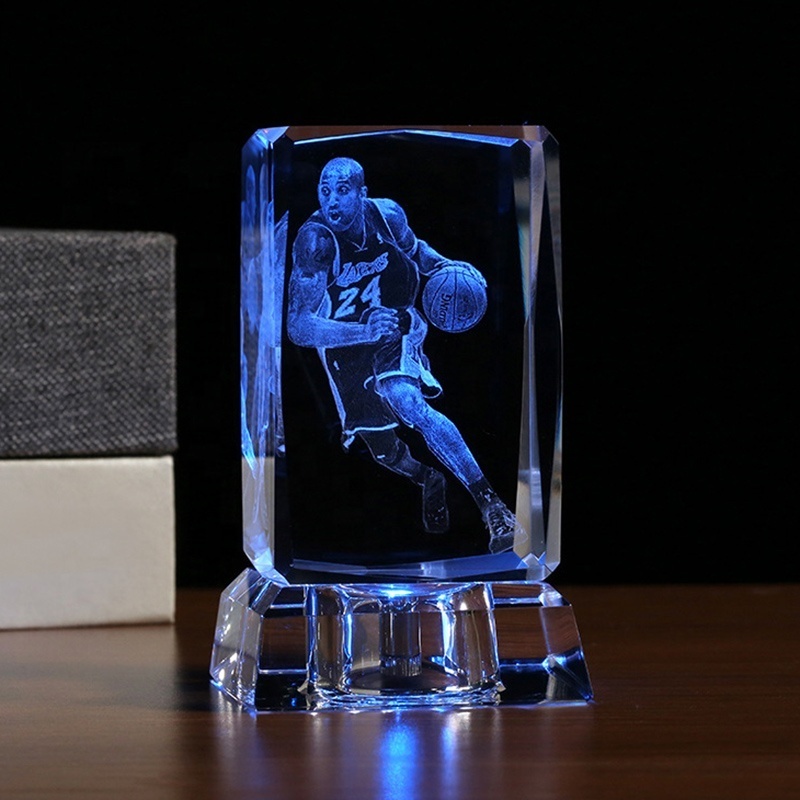 High Quality Blank Crystal Cubes For Engraving Crystal Glass Cube Trophy Award For Basketball With LED or Wooden Base CLB-06K