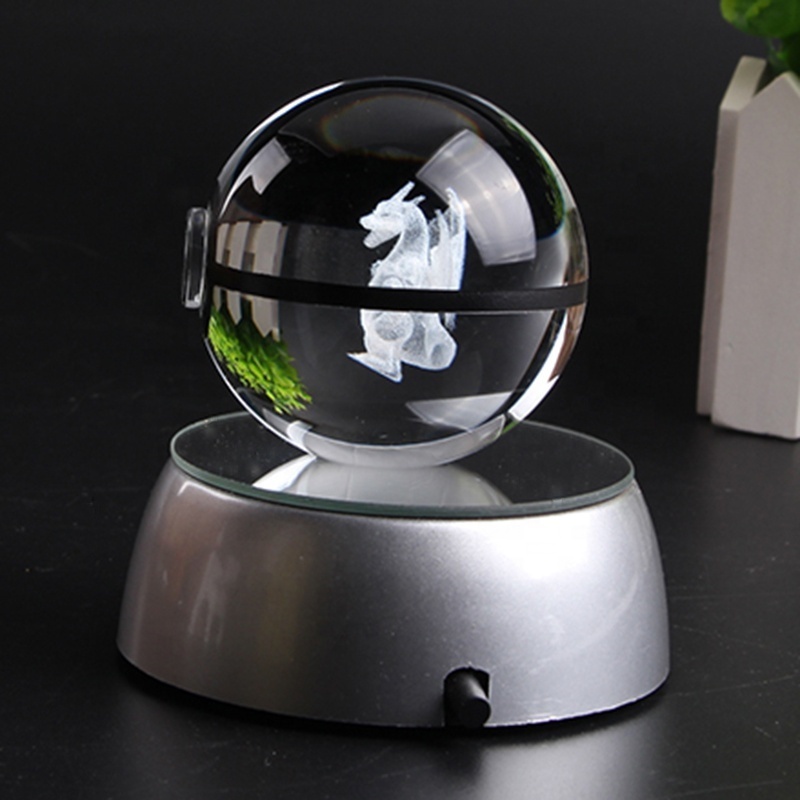 50mm 60mm 80mm Hot Selling 3d Laser Crystal Ball Poke ball Action Figures Wholesales