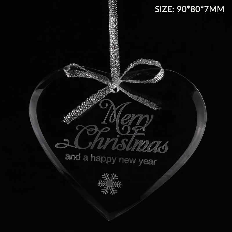 Custom Made Christmas Hanging Decorations Heart Shape Crystal Glass Ornaments