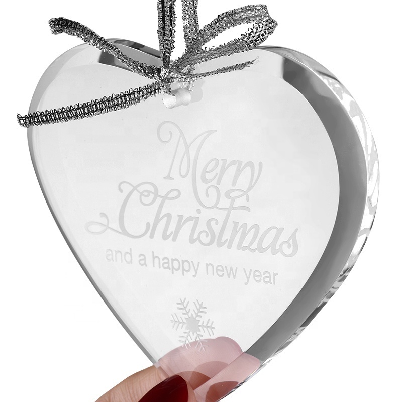 Custom Made Christmas Hanging Decorations Heart Shape Crystal Glass Ornaments