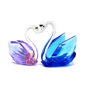 Cheap Price Glass Swans Pink Blue Color K9 Double  Crystal Swan With Gift Box For Wedding Favor Crystal Swan Figurine CWG-06