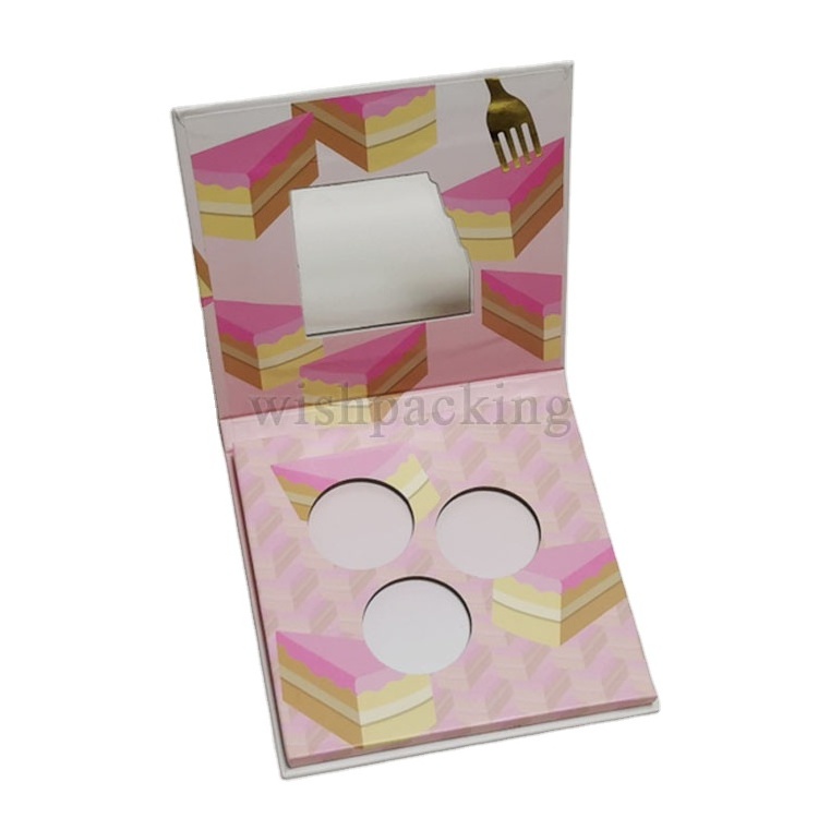 Sleeve Luxury Customized Magnet Hologram Paper Cardboard Folding Circle Pan Box Makeup Glitter Cream Blush Eyeshadow Palette