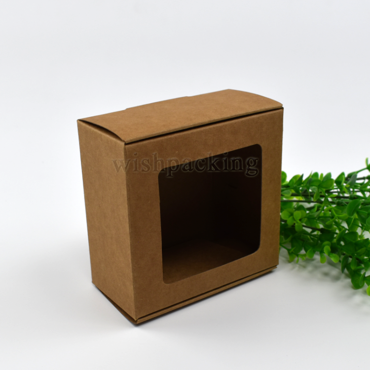 Disposable Cake Box Kraft Paper Window Treat Brown Small Bakery Food Boxes for Cookies, Pastry, Cupcakes, Pie, Donuts