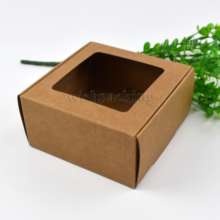 Disposable Cake Box Kraft Paper Window Treat Brown Small Bakery Food Boxes for Cookies, Pastry, Cupcakes, Pie, Donuts