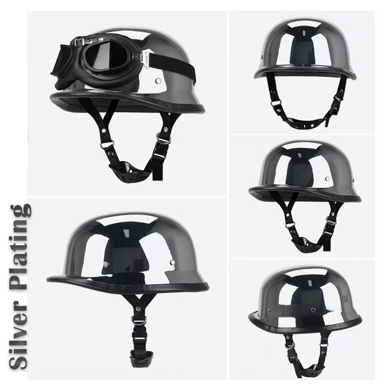 Hot Selling Chrome Plating Retro WW2 German Helm Cool Half Face Casque Men Electric Bike Vintage Helmet Motorcycles