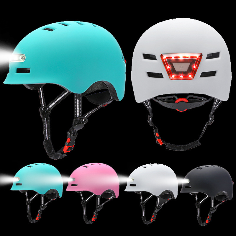 Hotsale Road Bike Skate Electric Scooter Helmet With USB Rechargeable Front Rear Flashing Led Light Bike Helmet Bicycle Helmets