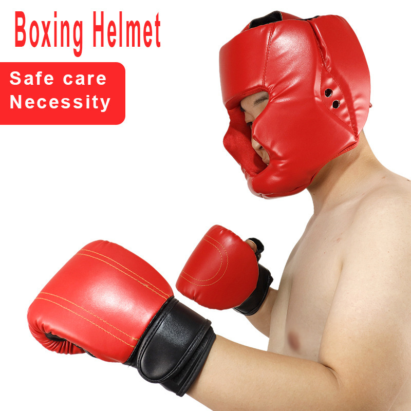 Customized Design PU Leather Adjustable Boxing Headgear Boxing Helmets Free Combat Face Protector Kickboxing Taekwondo Helmets