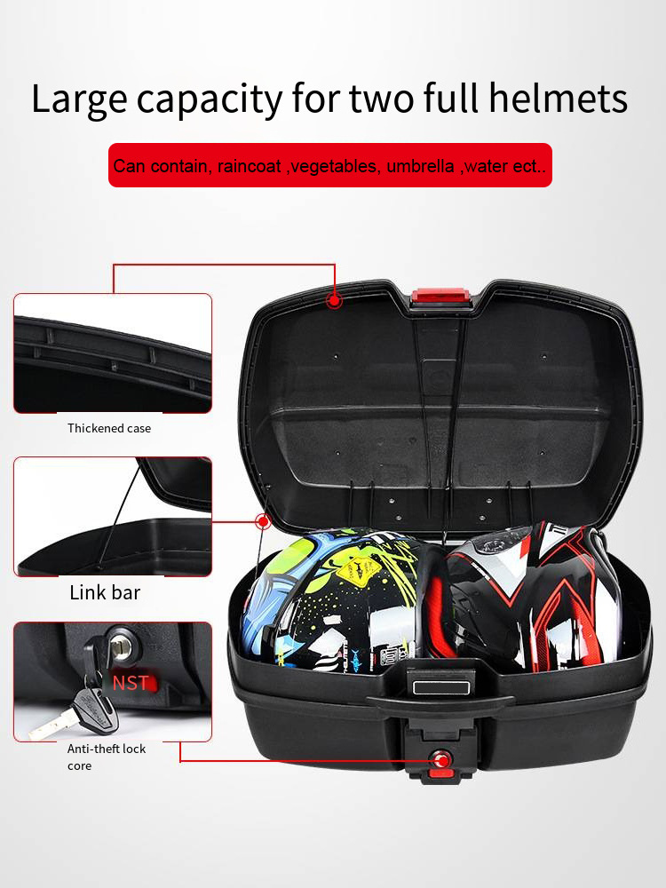 Plastic 45L PP Motorcycle Top Box Motorcycle Accessories Scooter Cargo Box For Delivery Waterproof Motorcycle Tail Boxes