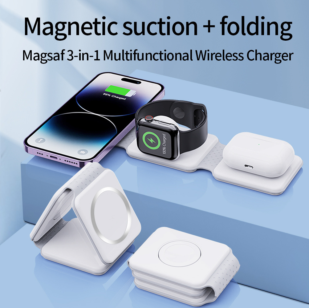 3 in 1 Wireless Charger 15W Fast Charging Folding Portable Magnetic Charger for iPhone for iWatch for Airpod promotion gift