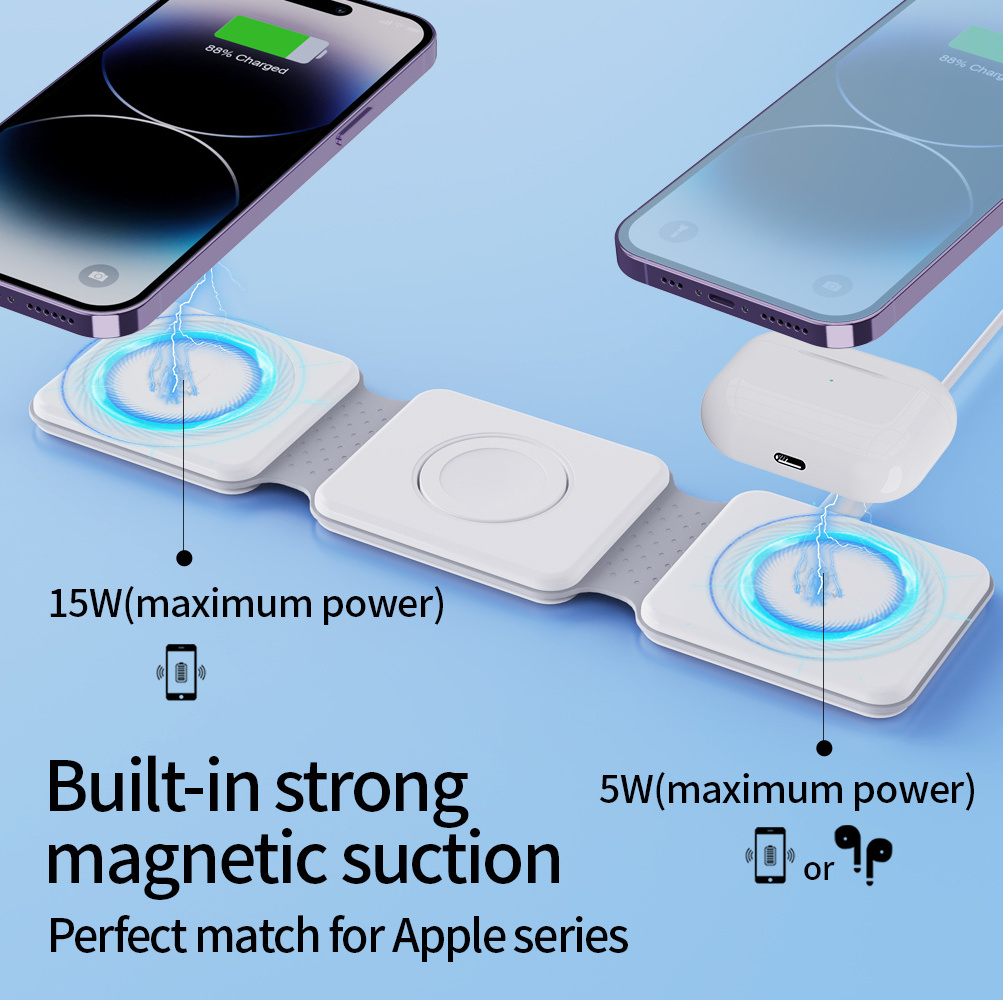 3 in 1 Wireless Charger 15W Fast Charging Folding Portable Magnetic Charger for iPhone for iWatch for Airpod promotion gift