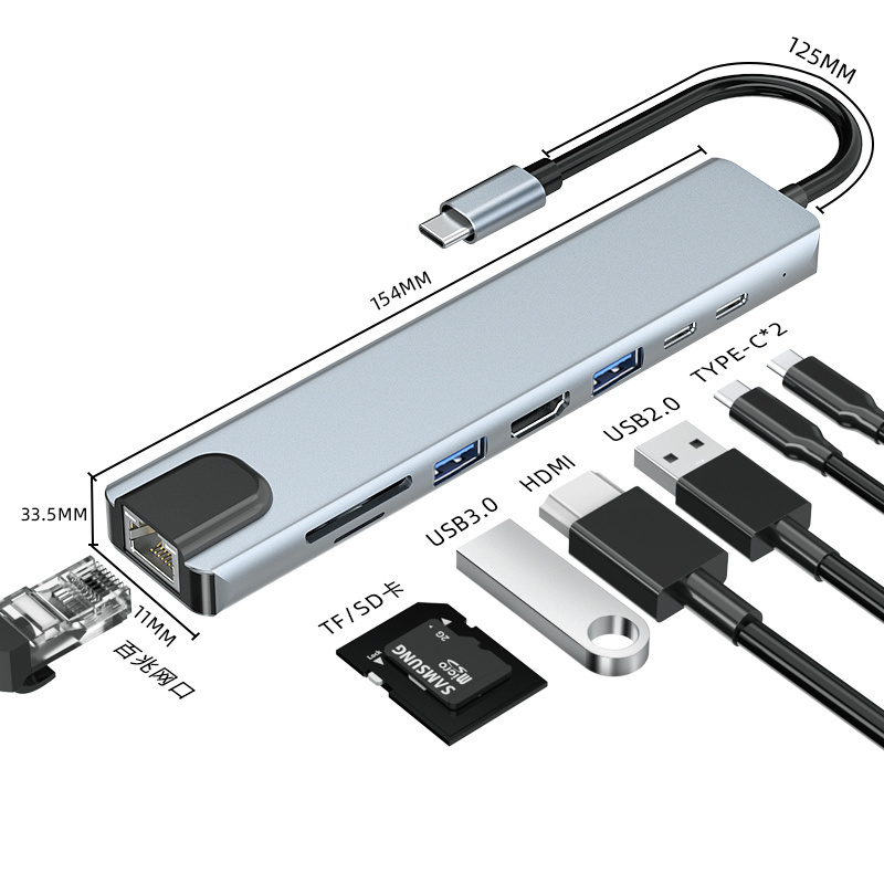 8 in 1 USB C adapter all in one gigabit ethernet rj45 lan 4k 8k hdtv pd vga otg combo data transfer type c 31 usb 30 hub 7