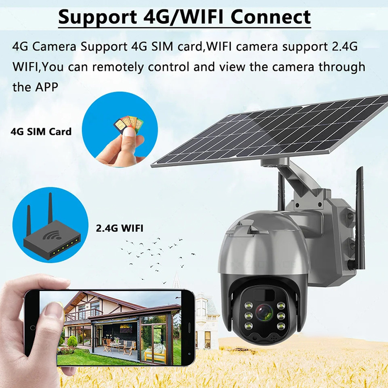 Wistino 4g Wifi Sim Solar Power Camera Ptz Zoom Solar Cctv Outdoor Security Camera GSM 1080p 4MP PIR Low Power Solar Camera