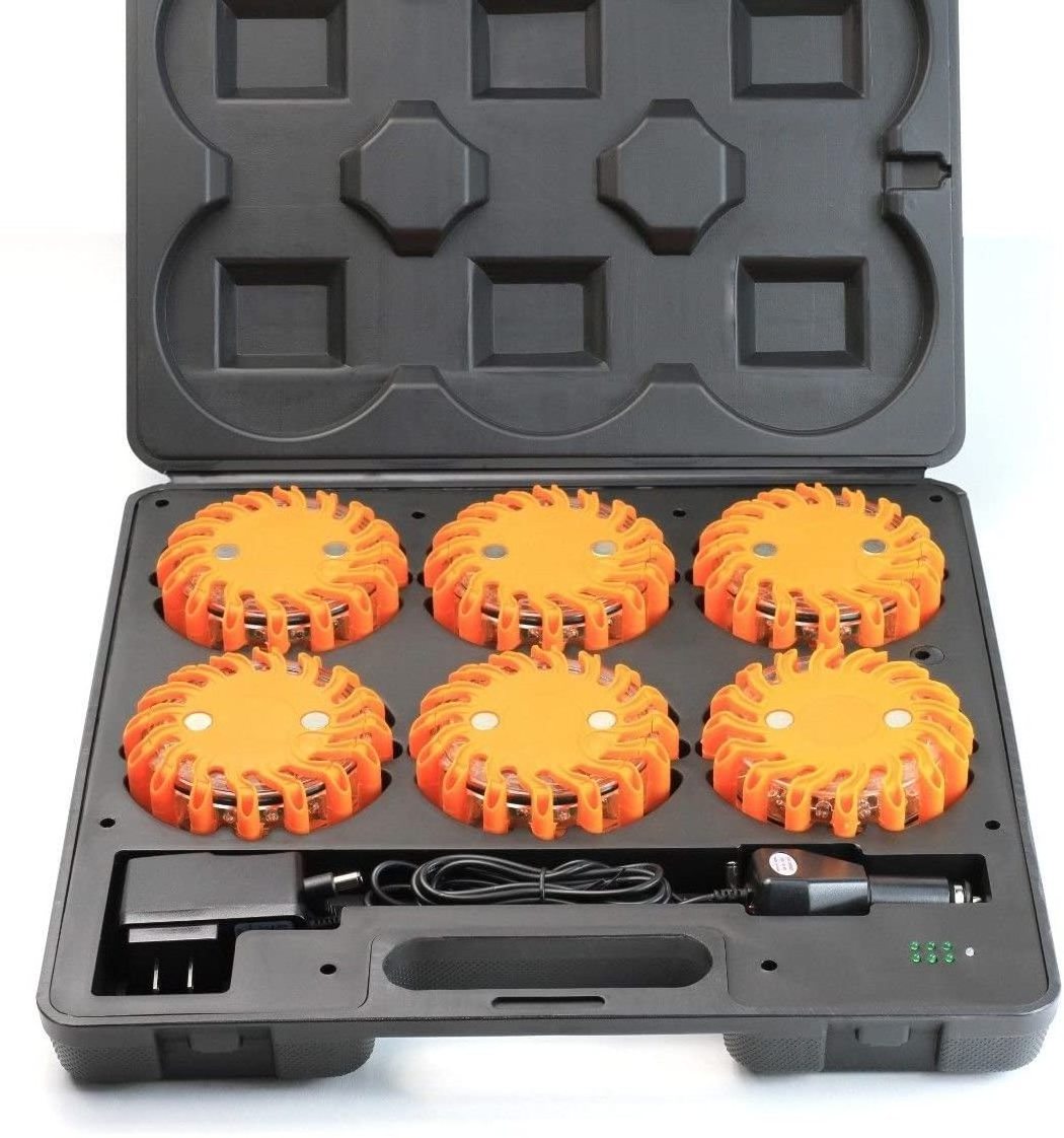 6-pack Kit Rechargeable Car Emergency Strobe Traffic LED Road Flares Warning Light with Magnetic Base