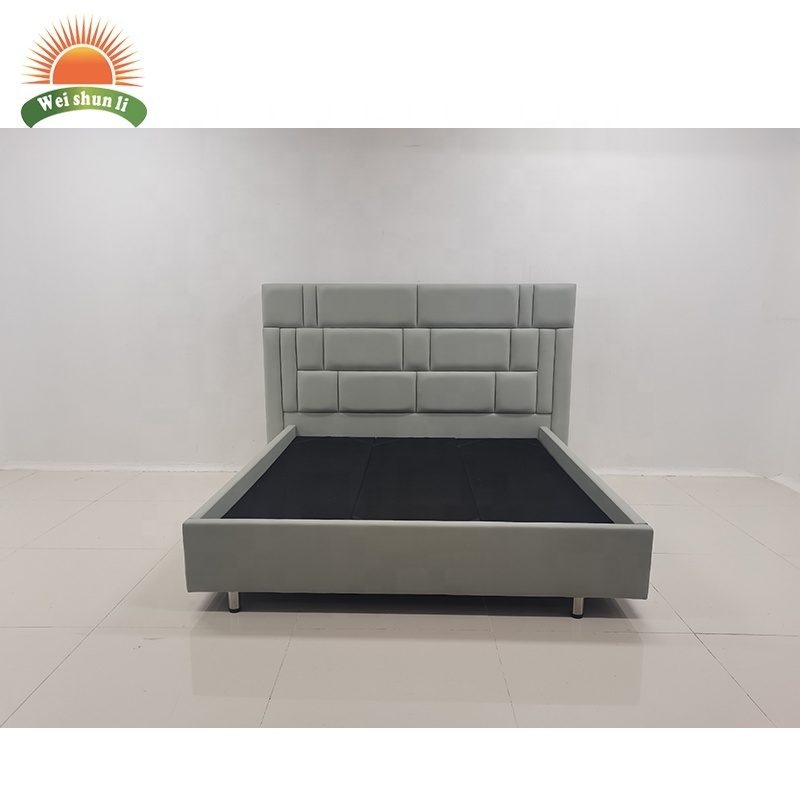 Weishunli Furniture grey Modern Bedroom Bed Sets Wrinkle Fold King Size Italian Designs Queen Fabric Bed Frame