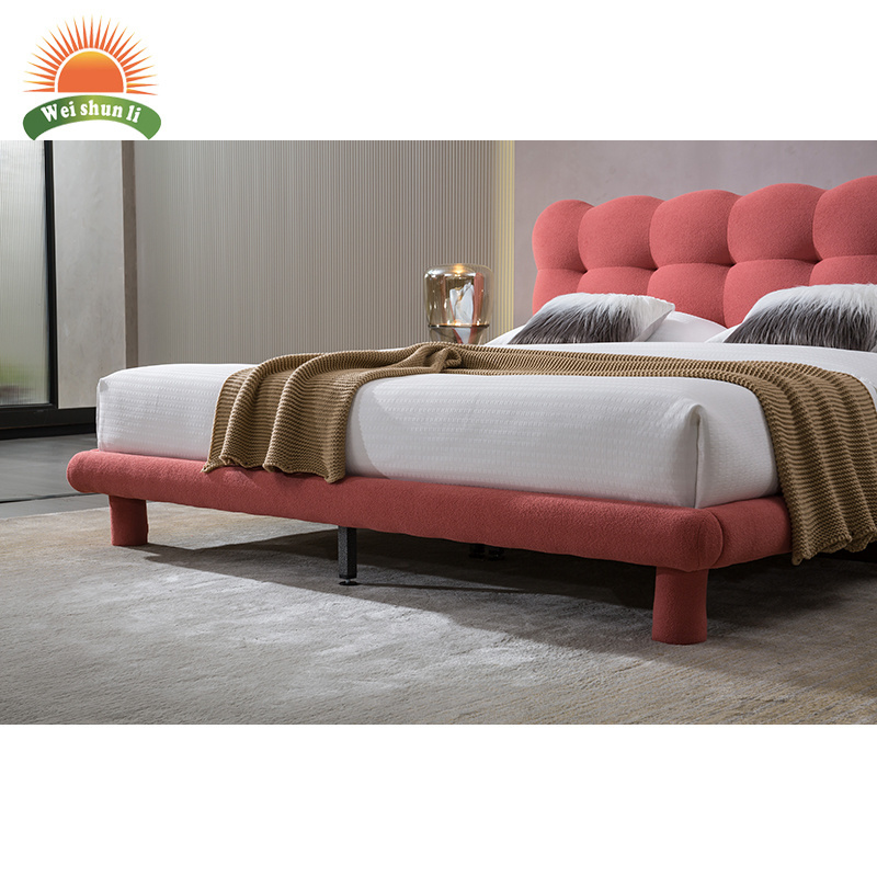 Pink bubble beds with nightstand luxury wooden king size queen bed frame velvet bedroom set furniture modern up-holstered beds