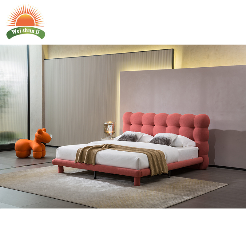 Pink bubble beds with nightstand luxury wooden king size queen bed frame velvet bedroom set furniture modern up-holstered beds