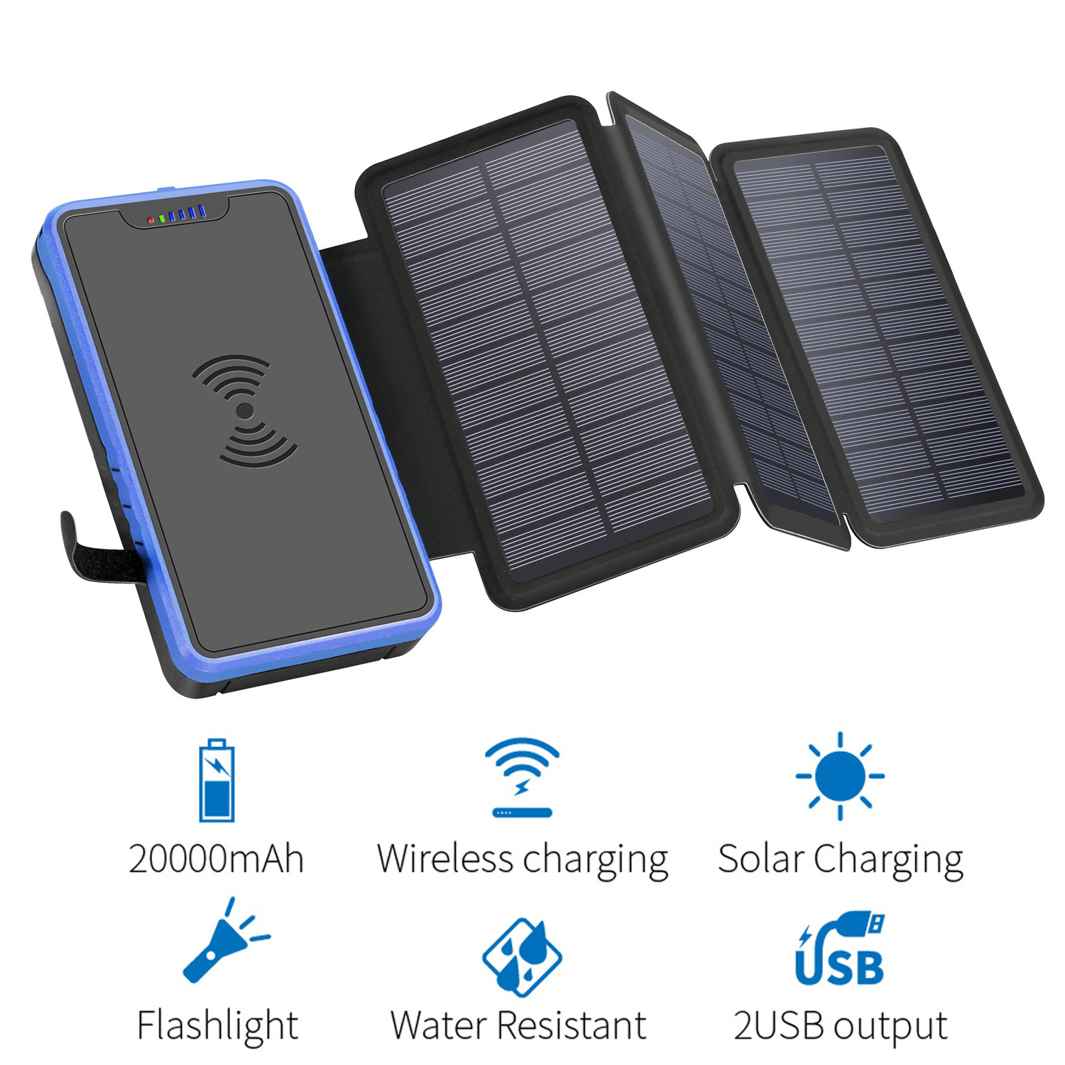 Factory Directly Big Capacity Solar Power Bank 20000mAh with Foldable Solar Panels High Capacity Polymer Battery Dual   USB