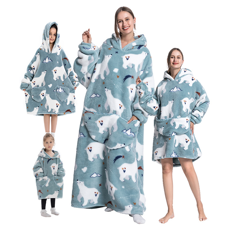 2023 New RTS Winter Warm Kids Adult Printed TV Flannel Blanket Hoodie Onesie Cute Children's Wearable Blanket Hoodie Blanket