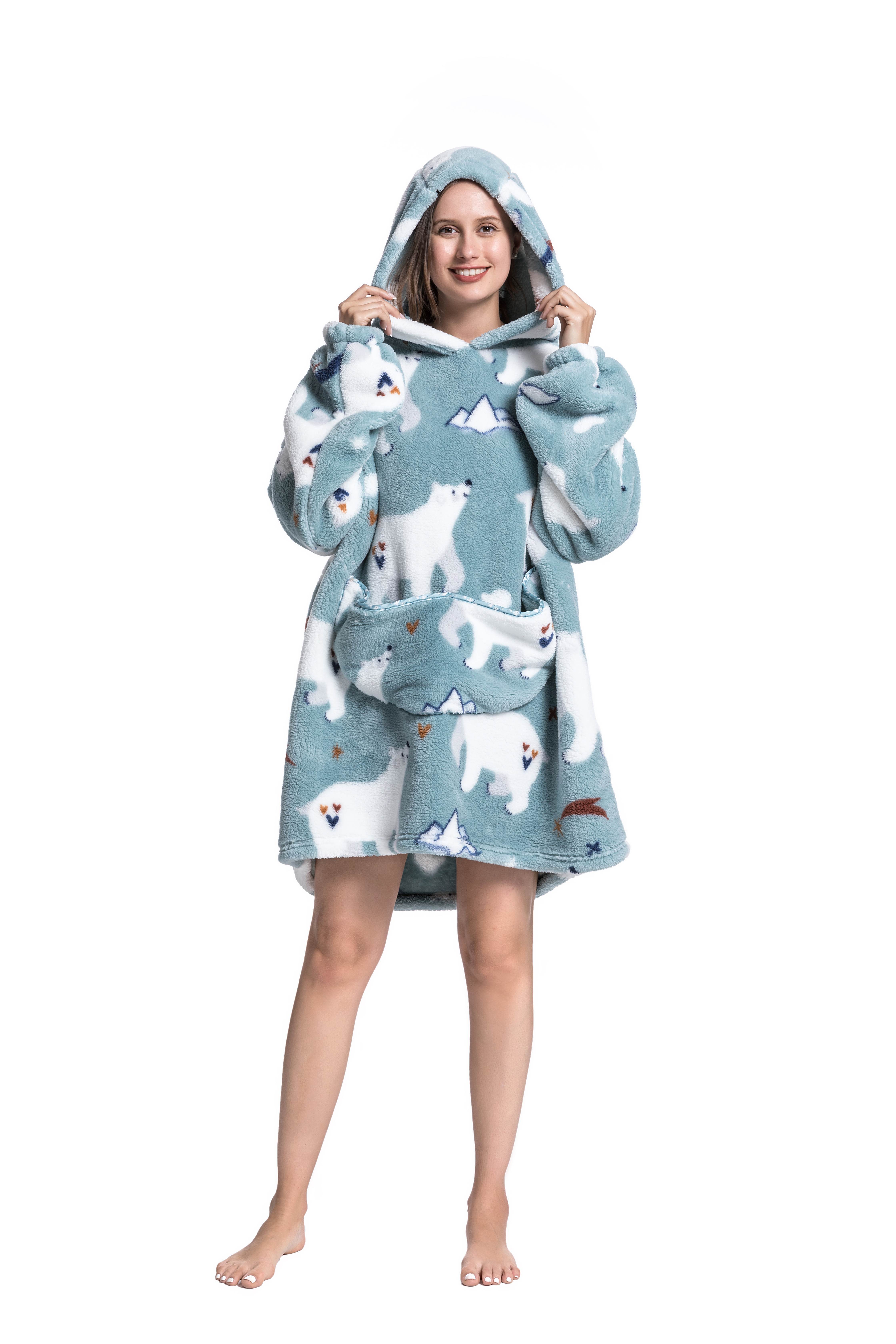 2023 New RTS Winter Warm Kids Adult Printed TV Flannel Blanket Hoodie Onesie Cute Children's Wearable Blanket Hoodie Blanket