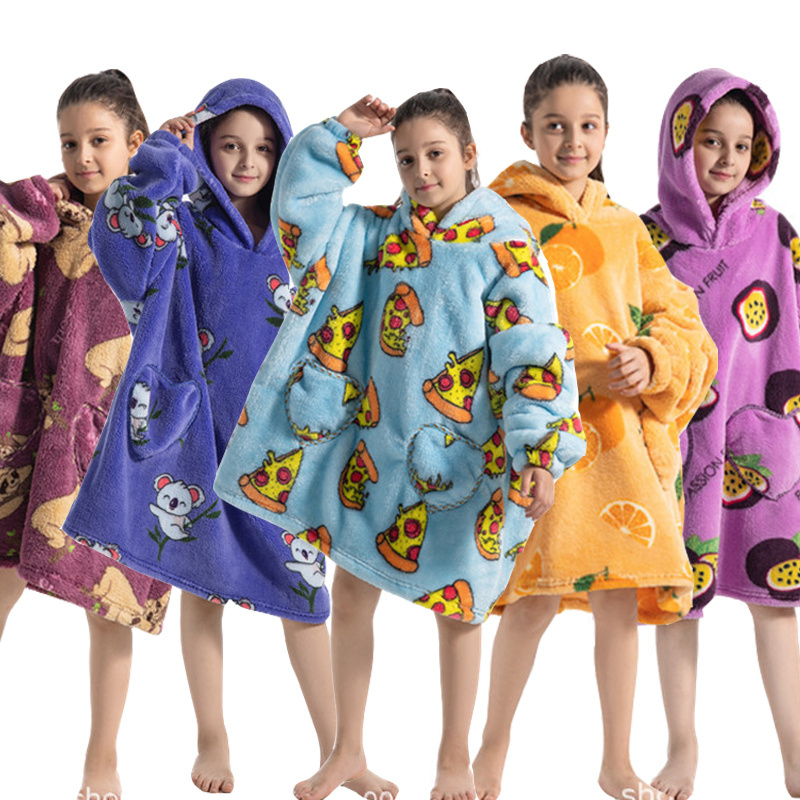 2023 New Winter Warm Kids Adult Printed TV Flannel Blanket Hoodie Onesie Cute Children's Wearable Blanket Hoodie Blanket