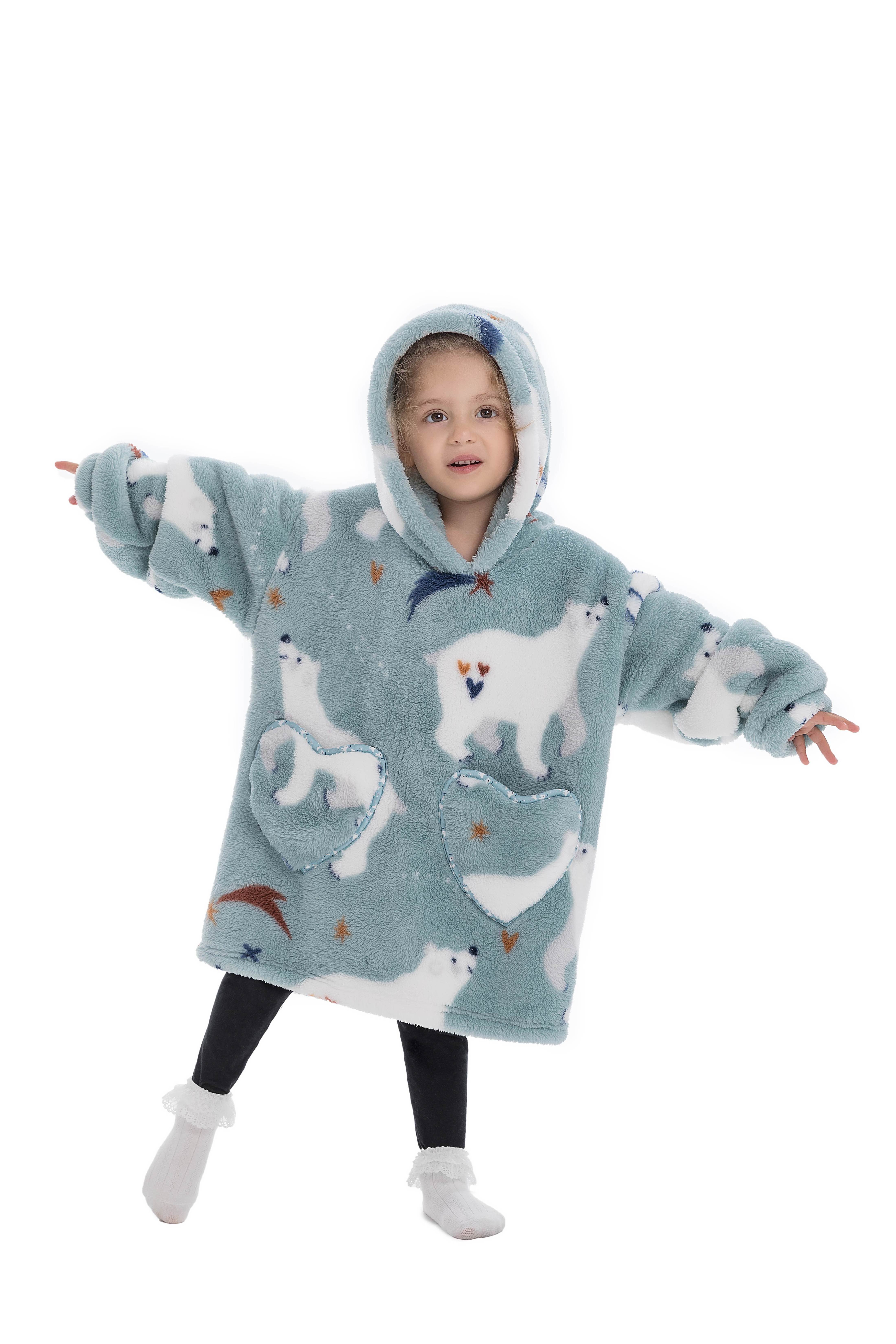 2023 New RTS Winter Warm Kids Adult Printed TV Flannel Blanket Hoodie Onesie Cute Children's Wearable Blanket Hoodie Blanket