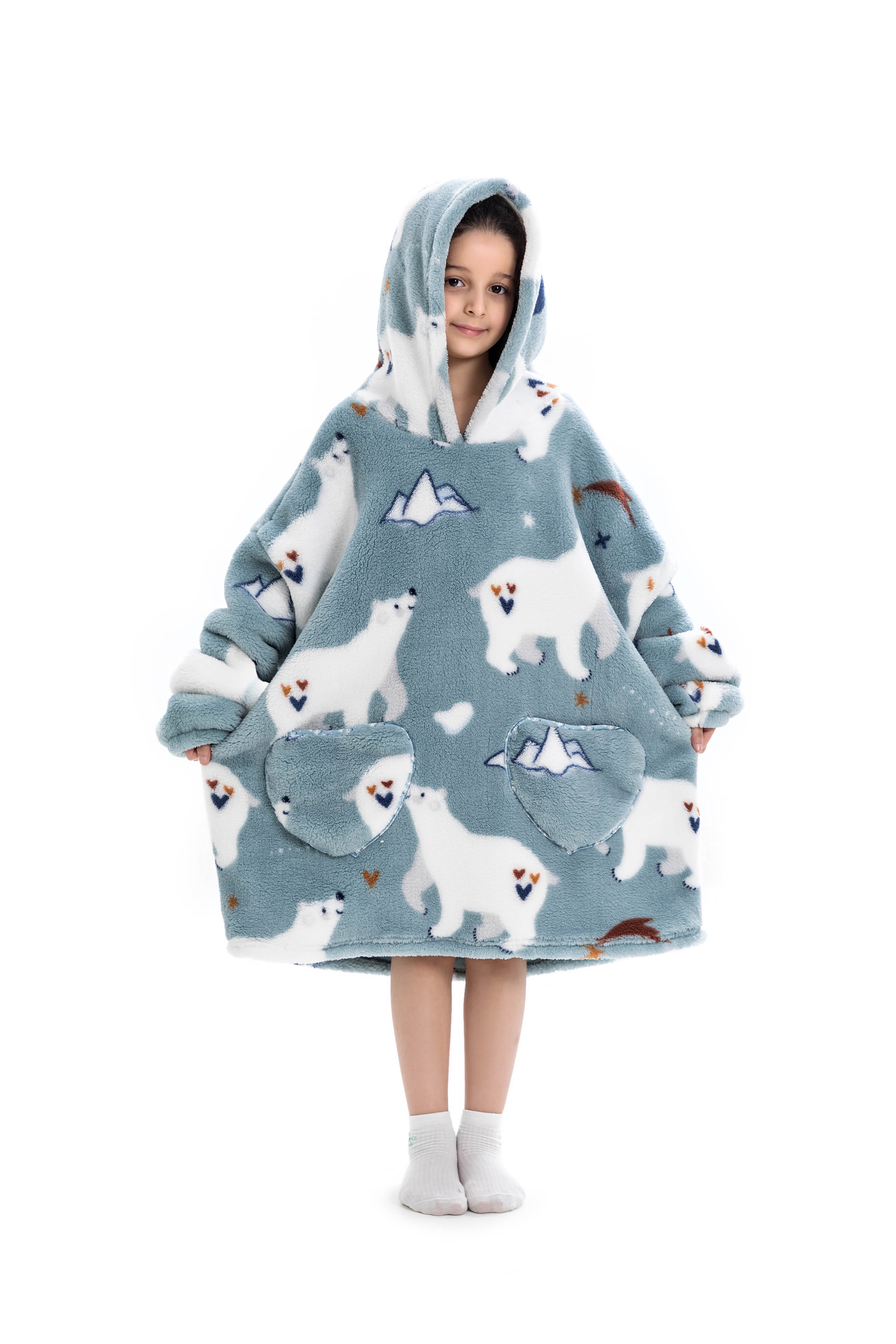 2023 New RTS Winter Warm Kids Adult Printed TV Flannel Blanket Hoodie Onesie Cute Children's Wearable Blanket Hoodie Blanket