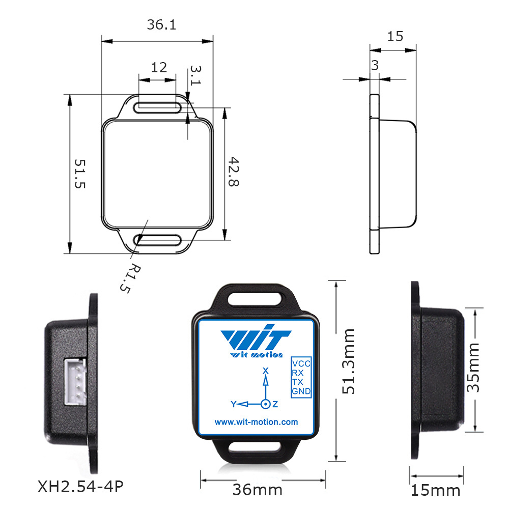 WitMotion WT901C-RS485 Thriple axis Solar Tracker Inclinometer Modbus Output, Tilt Angle Measure for solar panel field