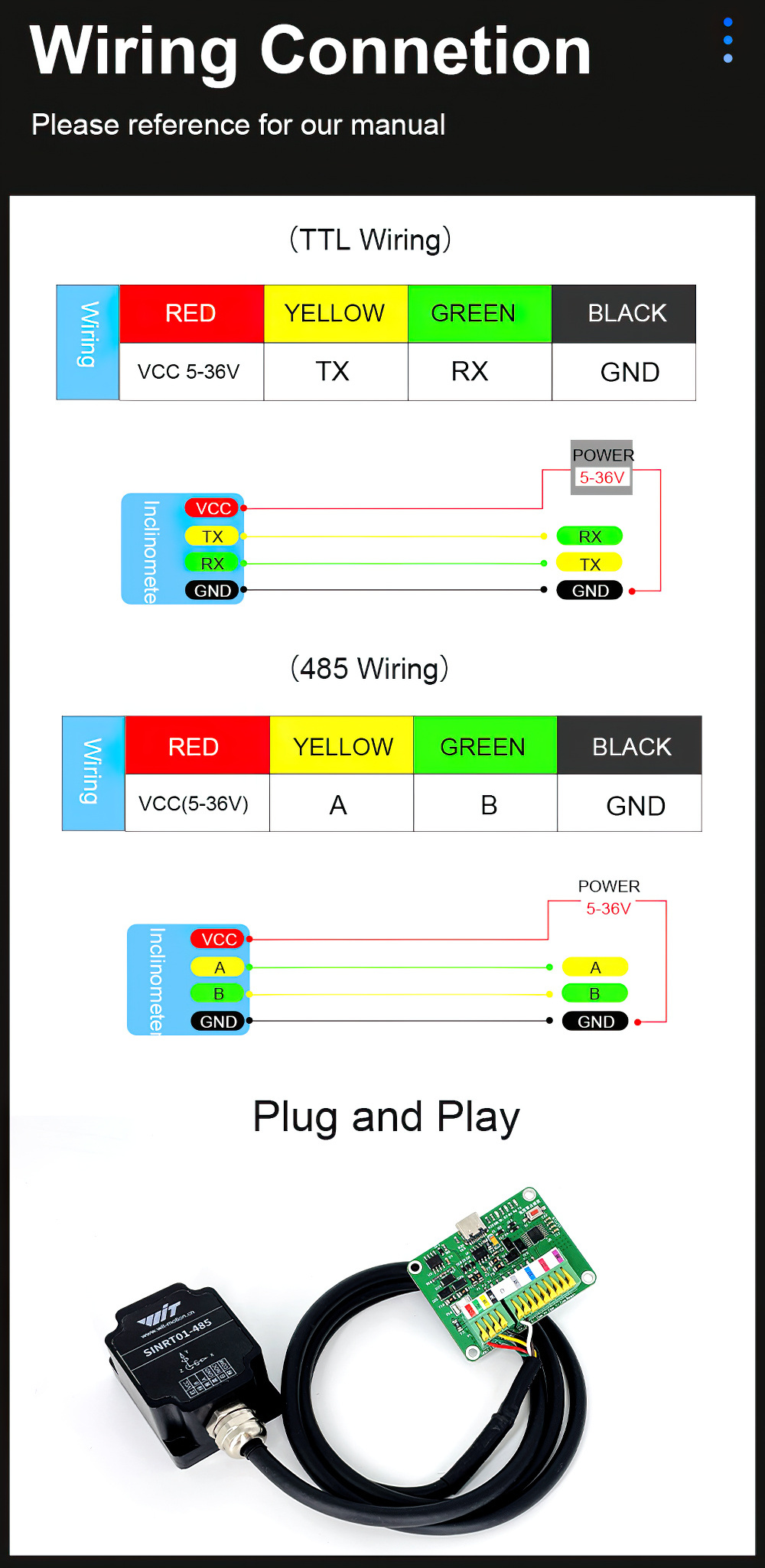 WitMotion SINRT01 Dual-axis High Precision Relay-Output-Type Tilt Switch, Horizontal induction solenoid valve controller, IP67