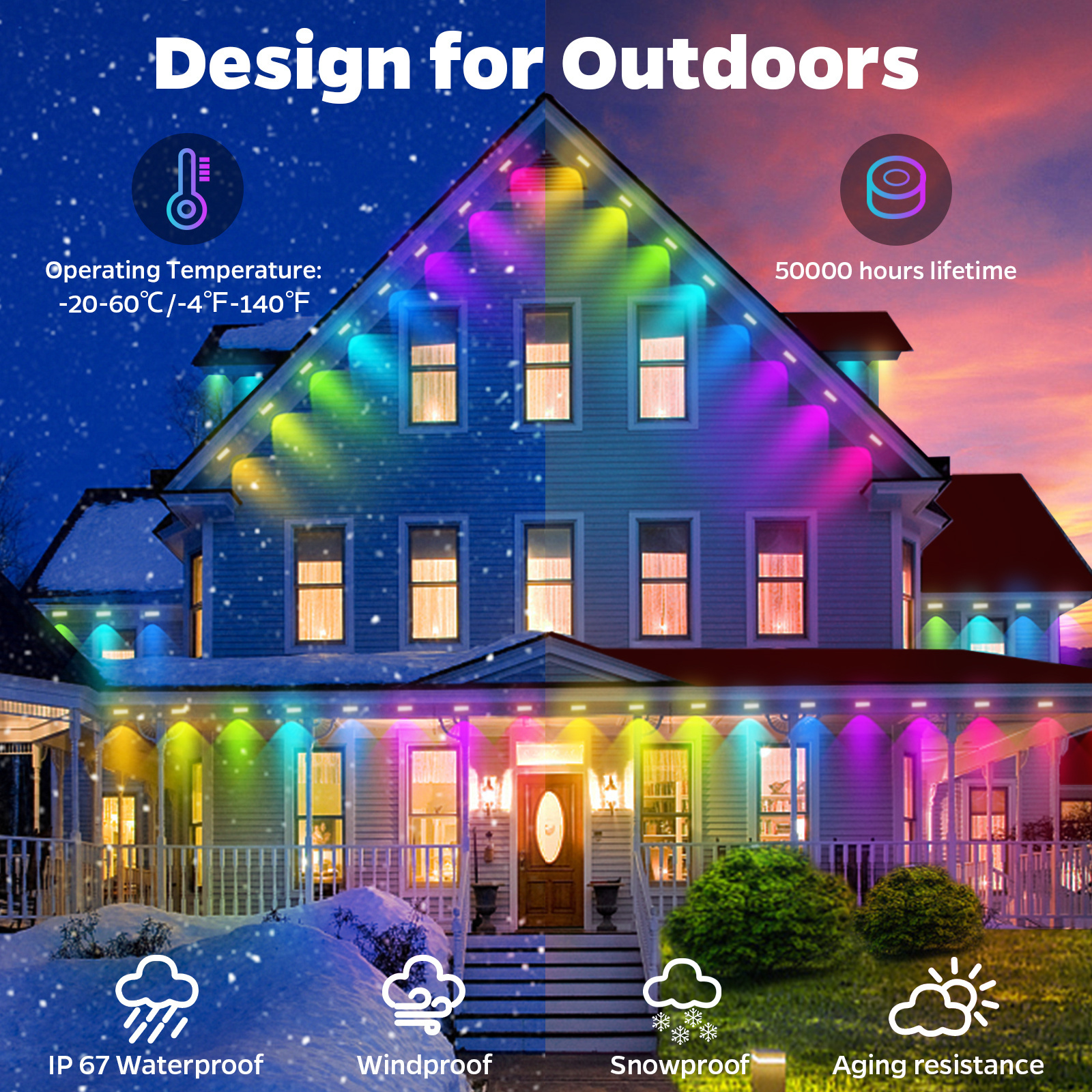 Outdoor IP67 waterproof Amazing LED Strip rgbic 50ft 100ft eaves lights rgb colored eave string Birthday Part Atmosphere Lights