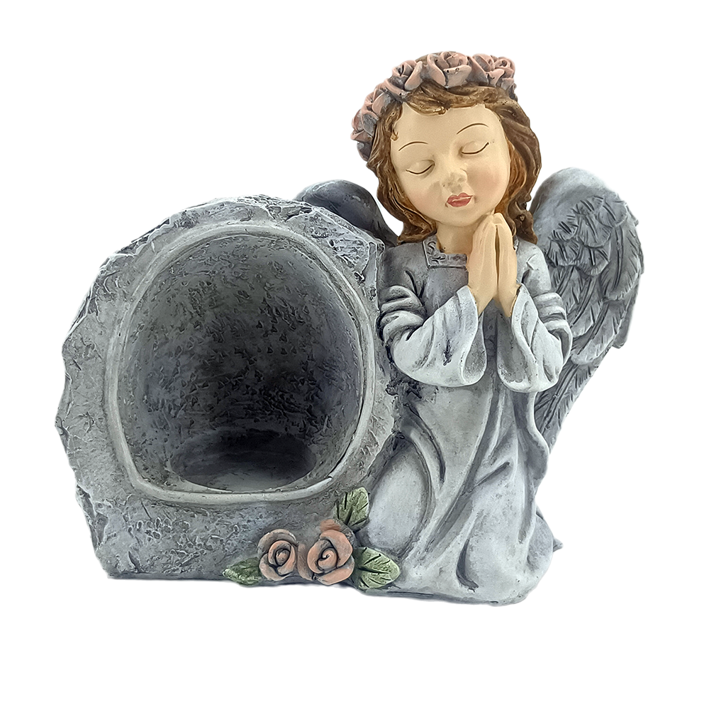 European resin handicraft decoration angel candle holder solar lamp cemetery figure vase statue decoration