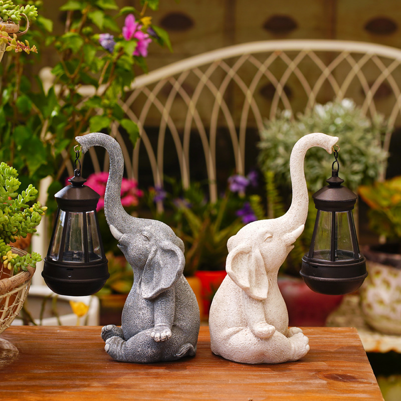 Outdoor garden resin craft solar light small night light elephant decorated resin statue