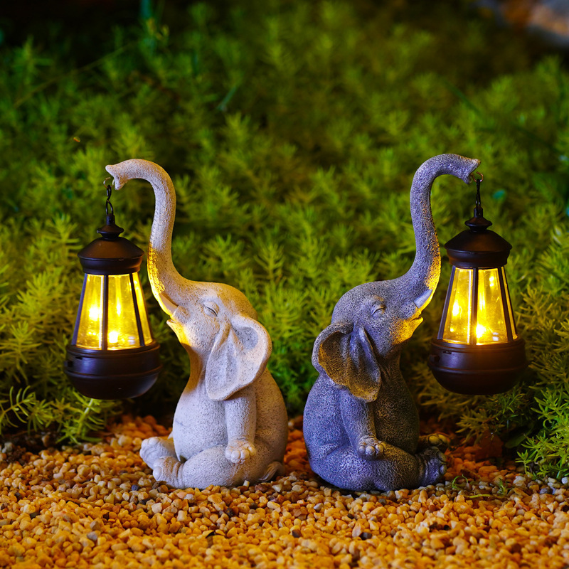 Outdoor garden resin craft solar light small night light elephant decorated resin statue