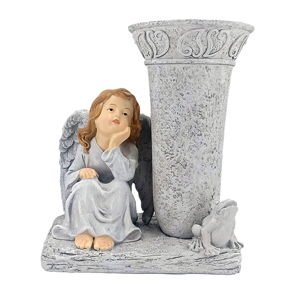 European resin handicraft decoration angel candle holder solar lamp cemetery figure vase statue decoration