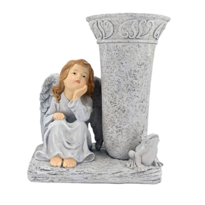 European resin handicraft decoration angel candle holder solar lamp cemetery figure vase statue decoration