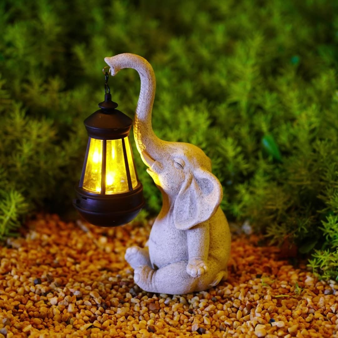 Outdoor garden resin craft solar light small night light elephant decorated resin statue