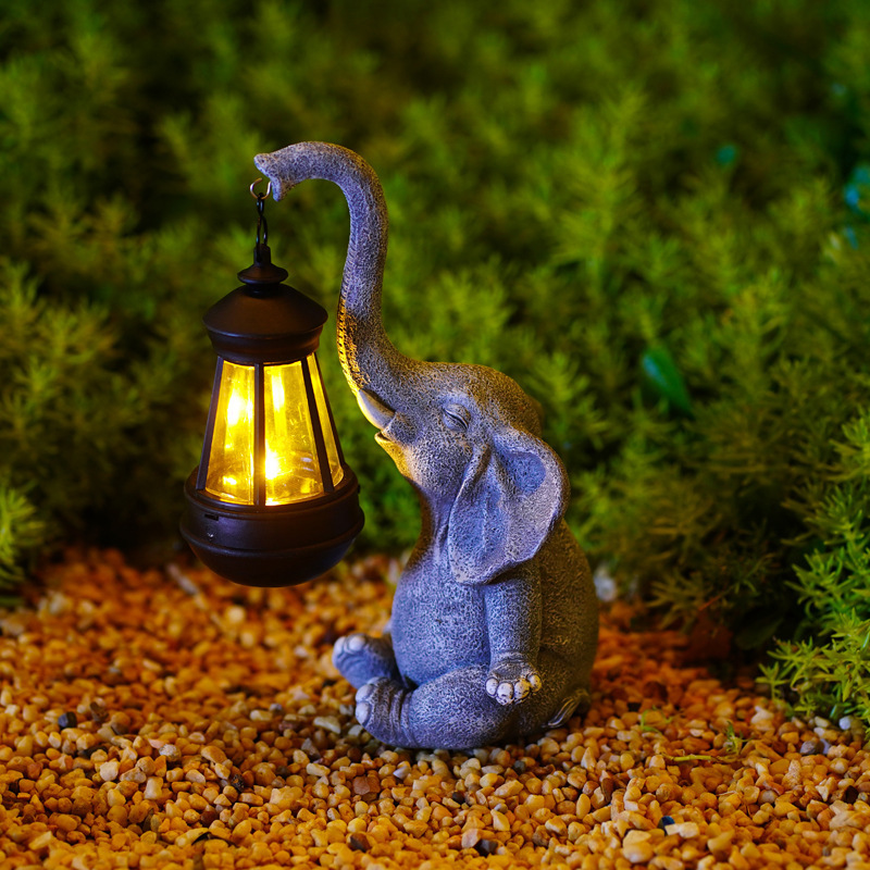 Outdoor garden resin craft solar light small night light elephant decorated resin statue