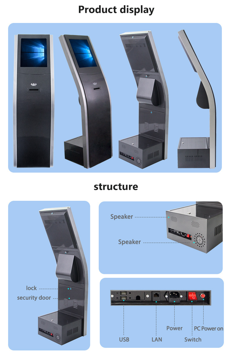 17 inch black queue management system queue system ticket dispenser with Calling System